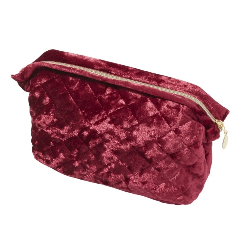 Ulta Crushed Velvet Quilted Makeup Bag Cosmetic Pouch Maroon Burgundy Red